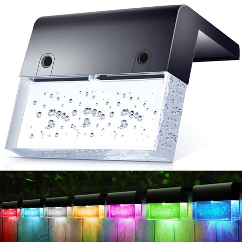 SUNFACE Solar Deck Lights Outdoor, 6 Pack Waterproof LED Solar Step Lights with 2 Lighting Modes, Warm White & 7 Color Acrylic Bubbles Solar Fence Lights for Stairs, Backyard, Pool Decor