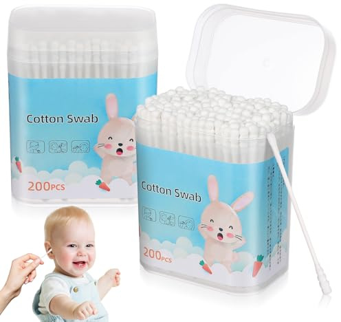 400PCS Cotton Swabs, Cotton Buds Swabs Cleaner Double Round Cotton Tip Cleaning Swabs with Paper Stick for Cleaning Ear Nose nose swabs Makeup chidren ear nose cotton sticks