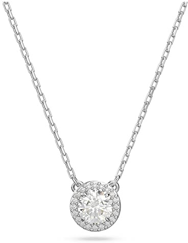 Swarovski Constella-halsband, vitt rundskuret hängande kristall, Rhodiumpläterat halsband, från Constella-kollektionen