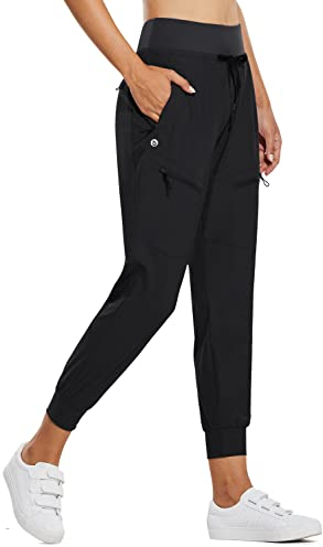 baleaf Damen Cargo Jogginghose 25'' Leichte Wanderhose Atmungskativ Schnelltrocknend Workout Lounge Casual Outdoor Funktionshose Schwarz L