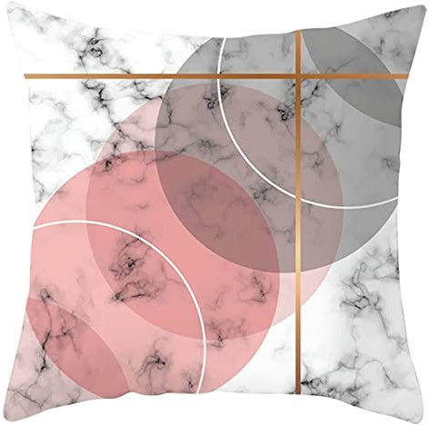 Kissenhüllen 45X45 Modern, Kissen Deko Bett Polyester Kissenbezüge 1Stück Marmor-Muster-Kreis Rosa Grau Weiß für Stuhl Sofa Wohnzimmer Schlafzimmer
