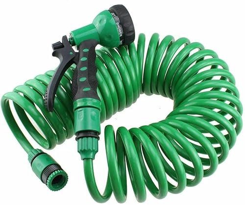 MantraRaj 10M 15M 30M Garden Hose Pipe Expandable Garden Coil Hose Spray Gun Hosepipes Coil 5 Function Pipe Reel Water Spray Gun Nozzle Plant & Flower Watering Patio Decking Cleaning (30 Meters)