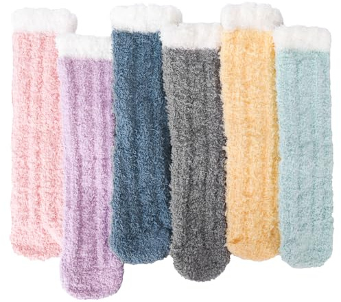 Jupsk 6 paia di calzini per bambini alti Pilou Pilou Calzini caldi invernali termici in pile di corallo per bambino bambino bambina 3-8 Anni