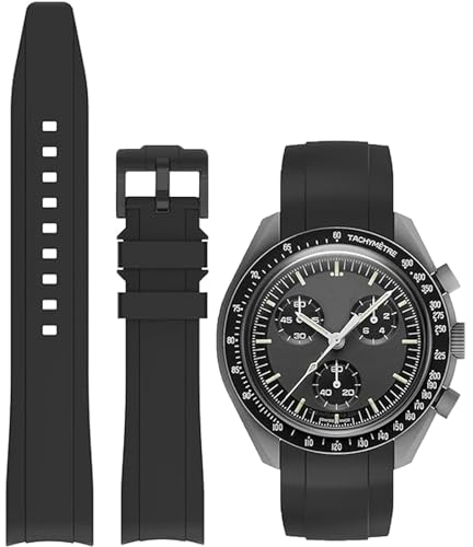 Niziruoup Silikon Armband für Omega x Swatch MoonSwatch/Rolex Uhr/SEIKO Uhr,Gebogenes Weiches Silikon Gummi Armband Ersatzband Uhrenarmbänder Kautschuk 20mm Uhrenarmband, Schwarze Schnalle