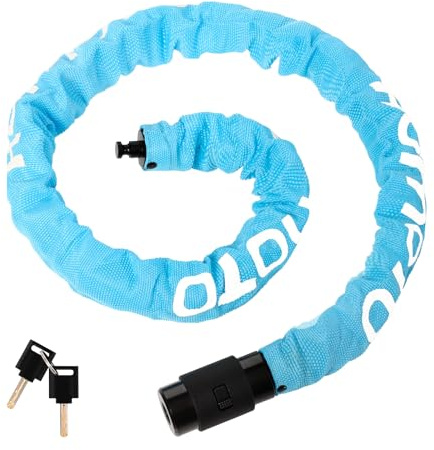 Homoto Candado Para Bicicleta Con Llave, Candado Giratorio de 100cm Con Cubierta Impermeable, Candado de Cadena Para Bicicletas, Motos, E-Bikes, Cadena de Acero de 6mm, 2 Llaves, Negro (Azure)