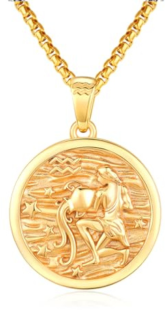 REDSUN Colgante de signo zodiacal de Acuario con collar de plata de ley 925, signo del zodiaco colgante para mujer, hombre o niños, Plata esterlina