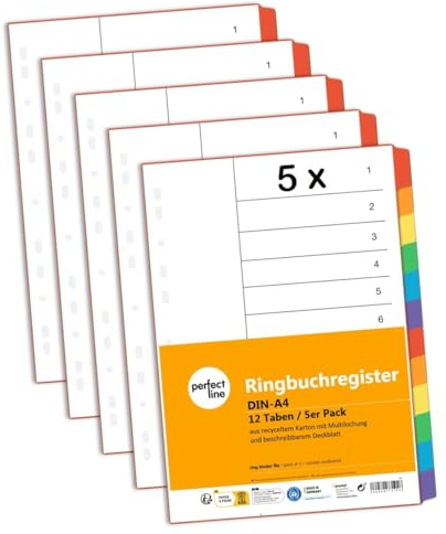 perfect line mappregister DIN-A4, 12 delar, set om 25, kartong, tillverkad i Tyskland