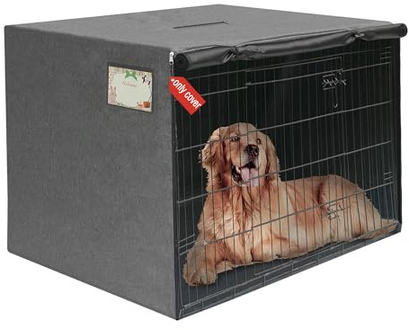 HiCaptain - Funda para jaula para perro, funda para jaula de perro, duradera, impermeable, resistente al viento con doble puerta, para uso en interiores y exteriores (sólo la funda, 124 x 78 x 81 cm