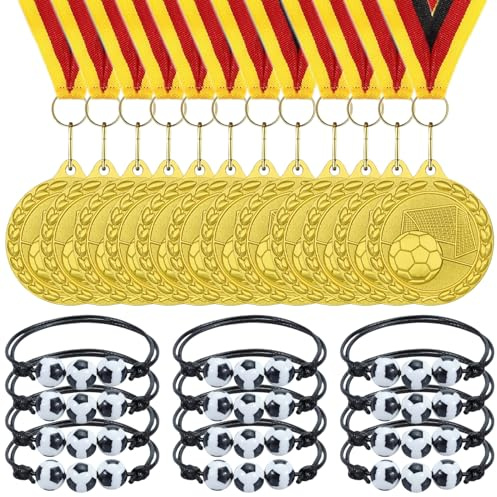 Medallas de Fútbol de 12 Piezas, Pulseras de Fútbol de 12 Piezas Regalos de Fiesta de Fútbol para Niños Regalos de Cumpleaños para Niños Niñas Regalo de Cumpleaños Accesorios de Fiesta de Cumpleaños