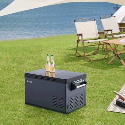 in.tec Auto Kühlbox Alberona Kompressor Kühlschrank 26 L elektrisch Gefrierschrank für Autos und Steckdose 12/24 V Gefriertruhe tragbar Stahl Blaugrau
