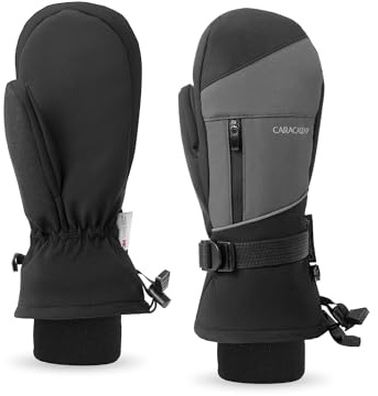 Caracaleap Skihandschuhe Herren Damen Fäustlinge Handschuhe Wasserdicht Winterhandschuhe für Skifahren Snowboard Wandern Fahrradhandschuhe Schwarz S-M