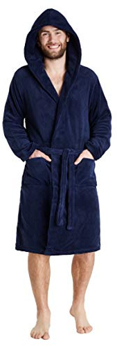 CityComfort Mens Dressing Gown, Shawl Collar or Hooded Bathrobe Super Soft Fleece Cosy Loungewear Adults Teens - Gifts for Him (3XL, Navy Hooded)