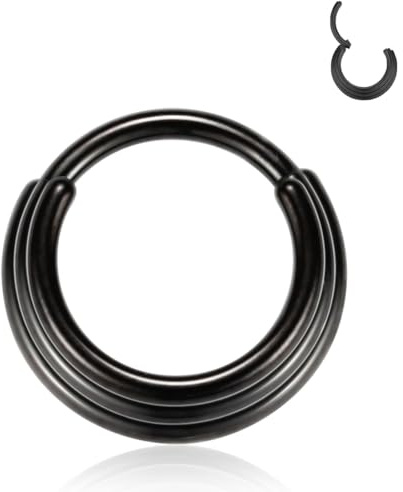 HENYQANN Piercing al Setto Anello Piercing Nero 16G Piercing al Conchiglia Piercing All'elica Piercing al Trago Orecchino al Cartilagine Piercing al Labbro Acciaio Chirurgico 316L 8 mm