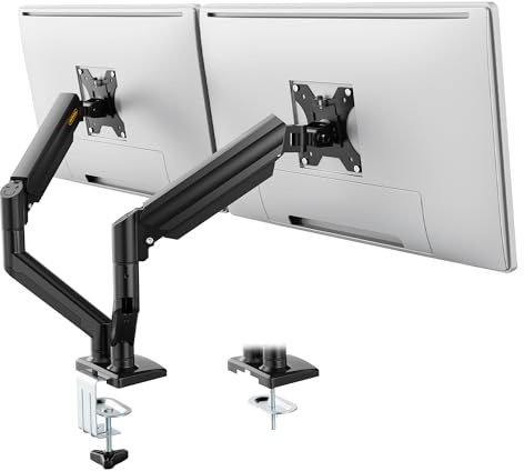 VonHaus Dual Monitor Arm Desk Mount for 10 to 32 Inch Screens, Height Adjustable Gas Spring Monitor Clamp with Tilt, Swivel & Rotate, VESA 75 & 100mm