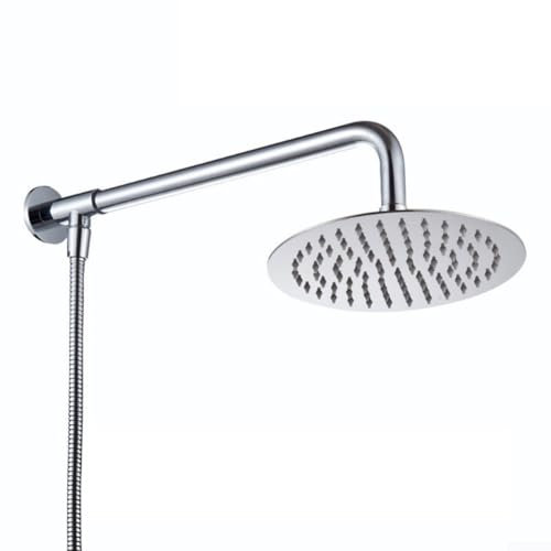 Besttoolifes Pomme de douche à effet pluie autonettoyante avec tige de 400 mm et tuyau flexible de 1,5 m, pommeau de douche rond puissant haute pression avec mécanisme autonettoyant, chromé