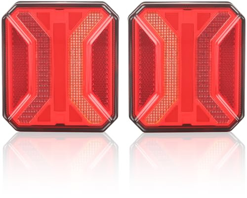 AOHEWEI 12/24V LED Baklyktor för Släp, 2 st LED Baklyktor med Vattentätning, Broms-/Position-/Blinklys, Registreringsskyltsbelysning och Reflex för Husvagn, Lastbil, Traktor, Skåpbil E-markerad