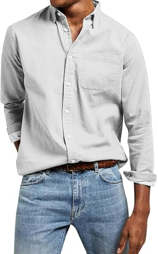 Generisch Chemise de loisirs 2025 à manches longues pour homme - Coupe moderne - Noir - Couleur unie - Avec poche de poitrine - Chemise ample à manches longues confortable, Blanc., XL