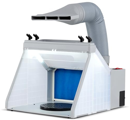 GYMAX Cabina de Pintura para Aerógrafo, Kit de Cabina de Pulverización Portátil con 3 Luces LED, Plato Giratorio, Ventilador, Filtro, Manguera de Escape, para Pintura, Manualidades