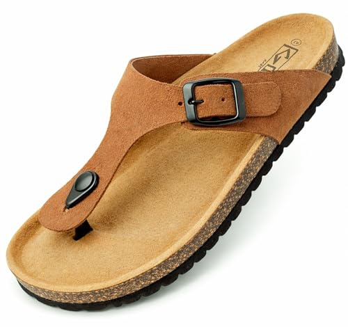 GONKOS®, Sandales Homme Femme Cuir Véritable, Liège Naturel, Mules Femme Homme Cuir, Tongs Mules et Sabots de Qualité Fabriquées en Espagne, Couleur Muscade Taille 41