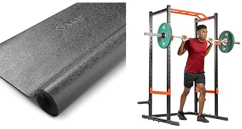 Sunny Health & Fitness Power Zone Strength Rack Power Cage - 455 KG Weight Capacity – SF-XF9925 + Treadmill Mat -Medium - NO. 074-M , Black