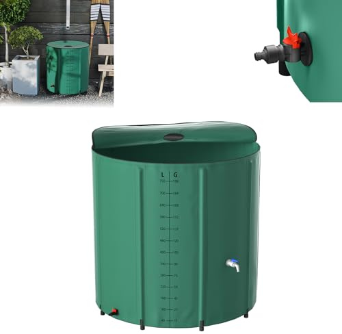 Froadp Serbatoio dell'acqua piovana pieghevole da 750 l, con coperchio e scala, telo opaco, serbatoio dell'acqua per irrigazione in giardino, bidone per il bagno di ghiaccio, barile per acqua piovana
