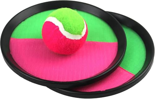 BLUECHOLON Juego de Catch Ball con 2 Paletas y Pelota, 18,5 cm Discos y 6,5 cm Bola Que se Pega, Juego Deportivo para Playa y Aire Libre