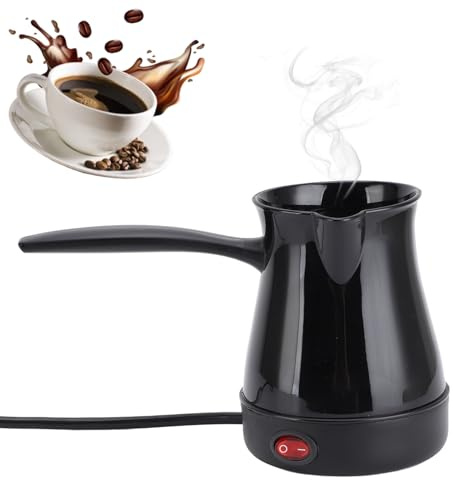 lvifloae Cafetière turque électrique, en acier inoxydable, avec poignée amovible anti-brûlure, 300 ml, base en acier inoxydable, pour café, thé et thé (noir)