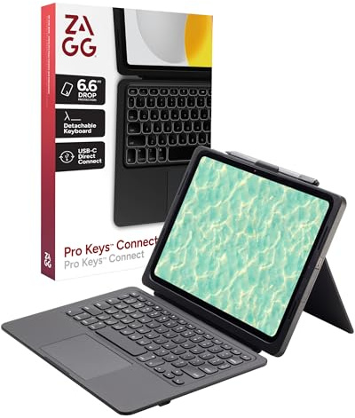 ZAGG Pro Keys Connect iPad 11 (A16)/ 10.9 (10th Gen) Keyboard Case – USB‑C Direct Connect Keyboard with Trackpad, Detachable Backlit Keys, 6.6 ft Drop Protection, Kickstand & Dual USB‑C Ports,Black