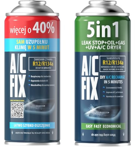 AC FIX 5-in-1 – R134a + R134a XL 470g Refrigerant for Car Air Conditioning with Oil, Sealant, UV Dye, Desiccant – Quick Application – Protects the Compressor