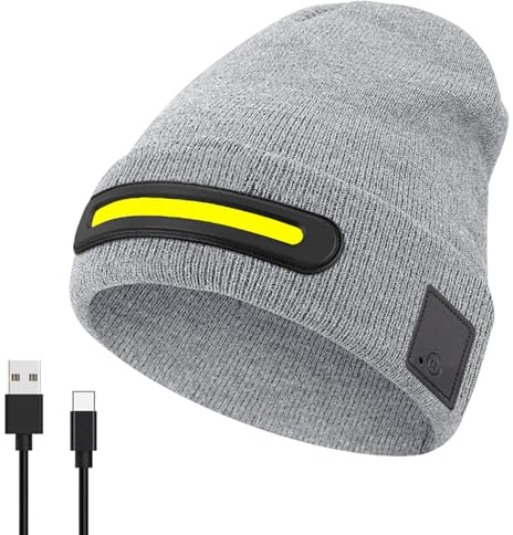 Getsuna Beanie Hat with Light, Winter Hat with Light Built in, USB Rechargeable Warm Knitted Cap for Walking, Running, Camping, Hiking(Grey)