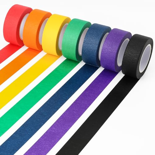 Acual Nastro Carta Adesivo, 7 Rotoli Nastro per Mascheratura Colorato, Coprente Professionale da Strappare a Mano e Scrivere, Washi Tape Rimovibile per Artigianato,Scrapbooking (23mm x 13m)