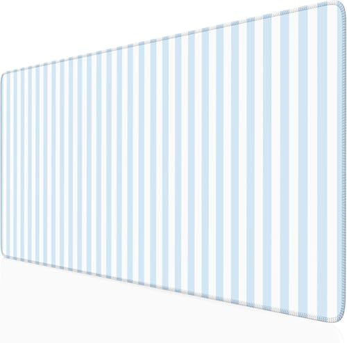 ohisxiacy Blue Striped Desk Mat Cute Pastel XXL Large Gaming Mouse Pad Desk Pad Kawaii Aesthetic Home Office Decor Cozy Keyboard Laptop Computer Mat