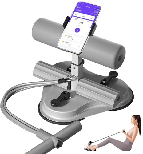 Zenselect Barre de sit up portable, auto-amorçage, appareil d'entraînement avec ventouses, appareil d'assistance abdominale avec support pour téléphone portable pour la gym à la maison (gris)