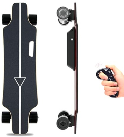 richigblosmum Tabla Eléctrica de 15 km para Adultos y Adolescentes - 2 Motores de Cubo 350W, 25 km/h, Mando a Distancia 4 Velocidades, Carga 90 kg, Longboard de Arce 7 Capas para Campus/Carretera