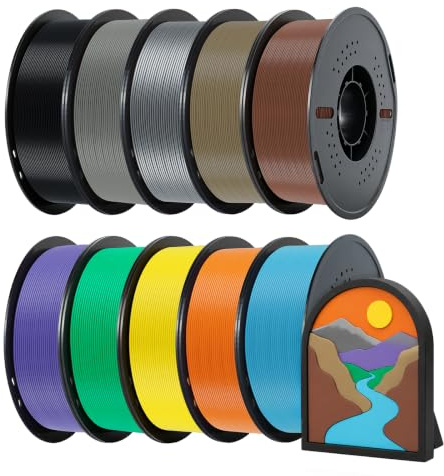 KINGROON filament PLA 1,75 mm, 10 x 1 kg, soit 10 kg au total, tolérance ±0,02 mm, impression régulière et surface lisse, pour modèles, créations DIY et prototypes, lot de 10 couleurs assorties