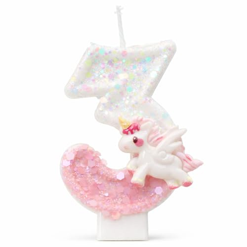 Candele Compleanno, Candela Scintillante con Numero 3, Candela di Compleanno Unicorno Numero 3, Candele per Torte, Decorazioni per Feste, Candelina 3, Candeline Compleanno Numeri