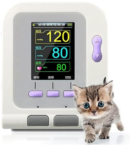 Veterinär blodtrycksmätare, hundar och katter digital elektronisk blodtrycksmätare med 3 manschetter, 2,8 tums LCD-skärm och 100 uppsättningar dataminne, för hund/katt/husdjursvård