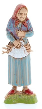 Moranduzzo Vieille Femme avec du Bois pour Crèche de 10 cm Échelle 1:20 – Hauteur 8,7 cm – Figurine en Résine PVC, Incassable, Style ‘700, Peinte à la Main, Sculpteur M. Landi