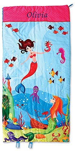 Lillian Vernon Mermaid Personalized Indoor Sleeping Bag - Kids Sleepover & Napper Sleep Sack - Plush, Cute, & Cozy Cotton Poly Blend - Girls, Boys, & Toddler 30” x 60” Size
