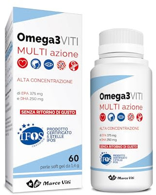 Omega3 Multi Azione, Integratore di Acidi Grassi Essenziali per Salute Cardiovascolare e Benessere Cardiovascolare e Cerebrale, 60 Perle Softgel da 1.4 g.