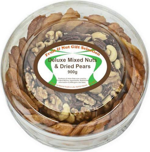 Natural Health 4 Life Deluxe Mixed Nuts & Dried Pears Gift Box 900g – Cashews, Walnuts, Almonds, Brazils & Pecans, High in Protein and Fibre, Ideal for Health-Conscious Snackers
