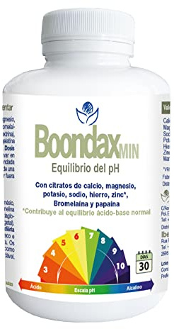 Boondax Min 180 cápsulas - Herbetom Bioserum | Con citratos de calcio, magnesio, potasio, sodio, hierro, zinc, bromelaína y papaína | Equilibrio ácido-base