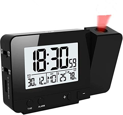 HJRUIUA LED-Anzeige-Projektor-Uhr mit Hintergrundbeleuchtung drehen Wecker Batteriebetriebenen LED Display Projektor Uhr für auptschlafzimmer Zuhause Schlafzimmer Dekor