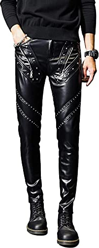 Idopy Pantalones de piel sintética con tachuelas para hombre Rock Steampunk con remache
