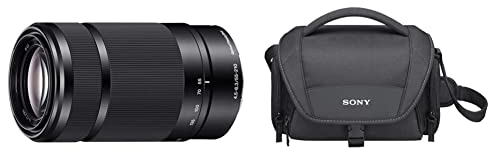 Sony SEL-55210 Tele-Zoom-Objektiv (55-210 mm, F4.5–6.3, OSS, APS-C, geeignet für A6000, A5100, A5000 und Nex Serien, E-Mount) schwarz & LCSU21 LCS-U21 Universal-Tasche für Handycam, Schwarz