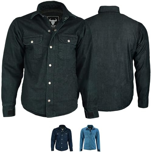BULLDT Motorradhemd Jeanshemd Motorradjacke Herren Futter aus Kevlar Aramid mit Protektoren rutsch brandfest Motorrad Biker Hemd Denim Schwarz - 54