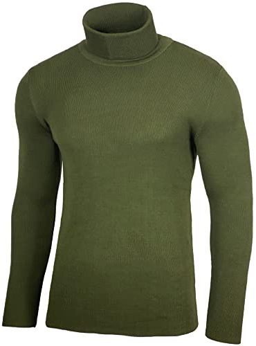 Baxboy Pull à col roulé pour homme - Manches longues - Maille fine - Loisirs - Coupe ajustée - Basique - Manches longues - Col rond - BB-1406, kaki, M
