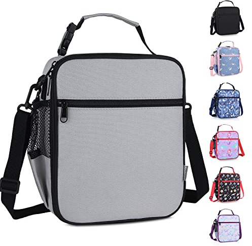 hombrima Kids Insulated Lunch Box Bag, Thermal Picnic Cool Bags with Adjustable Strap for Adults Children Women Men Boys Girls School Work(Gray)