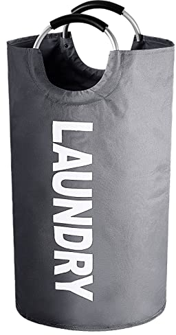 Paniers à linge pliable, 90L Panier à Linge avec poignée, Sac à Linge en Tissu Oxford, Panier Linge Sale Bac Linge Sale, Corbeille à Linge portable, trieur à linge, collecteur de bouteilles-Gris foncé