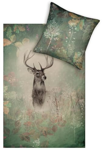 ESTELLA Kuschelflanell Bettwäsche Wilbur moos 1 Bettbezug 135 x 200 cm + 1 Kissenbezug 80 x 80 cm